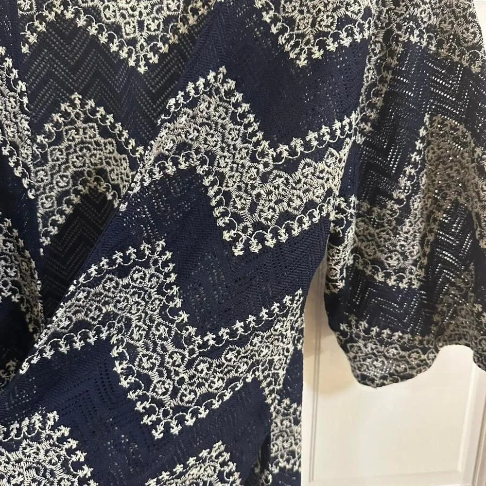 Xhilaration M/L Navy White Lace Open Front Cardigan Cover Up beach Boho